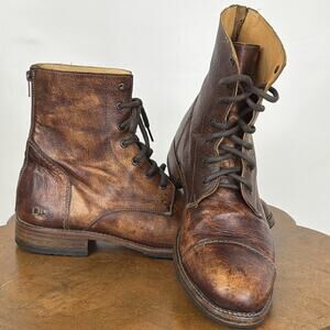 Bed Stu Brown Leather Cap Toe Boots Lace Up Back Zip Men's 13 Mexico
